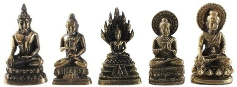 ENSEMBLE DE 5 MINI STATUES BOUDDHA LAITON 3,5 CM
