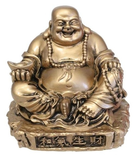 BOUDDHA RIEUR EN RESINE DOREE 9 CM