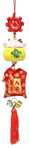 porte-bonheur maneki neko en ceramique jaune 4,5 cm
