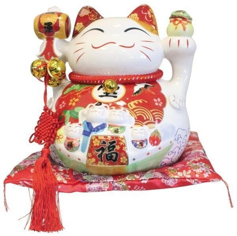 Chat Maneki Neko Porte-Bonheur Chance Tirelire Céramique - 32 cm