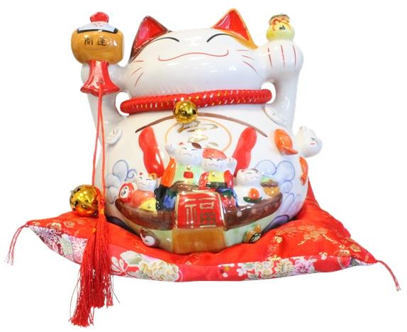 CHAT MANEKI NEKO PORTE-BONHEUR SANTE TIRELIRE CERAMIQUE - 26 CM