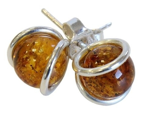 BOUCLES D'OREILLES EN AMBRE & ARGENT FORME BOULE