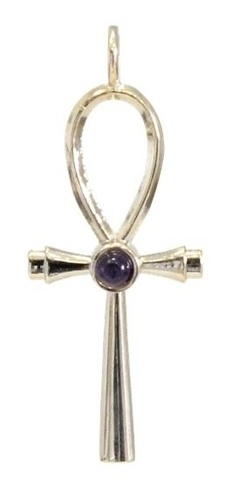 CROIX DE ANKH DOREE AVEC PERLE D' AMETHYSTE