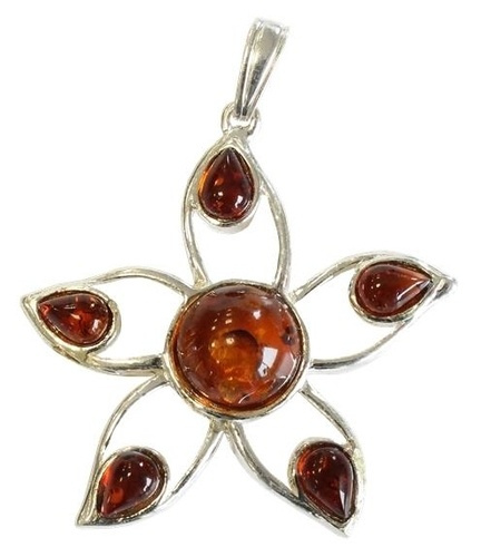 PENDENTIF FLEUR EN AMBRE & ARGENT