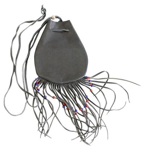 MEDICINE BAG EN CUIR ET PERLES - GM