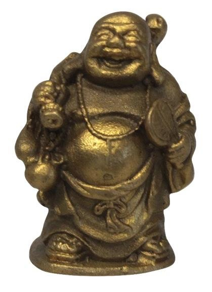 BOUDDHA METAL AVEC UNE GOURDE ET UN BALUCHON - BONHEUR