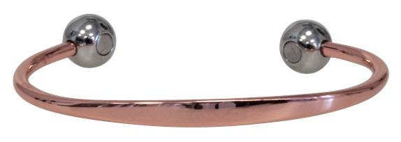 BRACELET MAGNETIQUE CUIVRE - JONC AVEC BOULES METAL ARGENTE