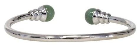 BRACELET MAGNETIQUE METAL ARGENTE JONC FINITION 2 BOULES AVENTURINE