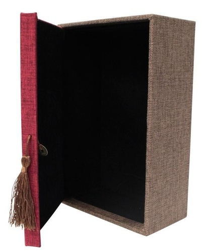 BOITE CADEAU CARRE TISSU MARRON ET ROUGE 25 X 16 CM - GM