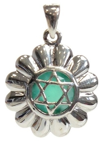 MEDAILLE CHAKRA ANAHATA ARGENT 925 AVEC ONYX VERT NATUREL