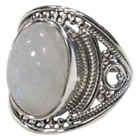 BAGUE BAROQUE ARGENT - ALAKA - PIERRE DE LUNE - T55