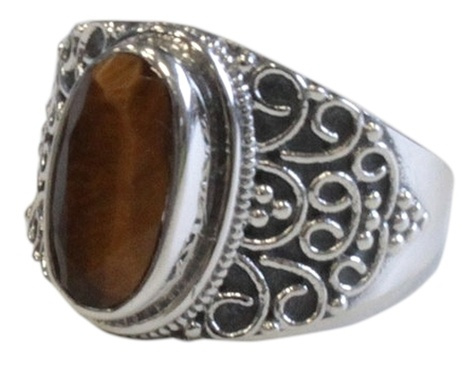 BAGUE OEIL DE TIGRE ARGENT 925 GESHNA T55
