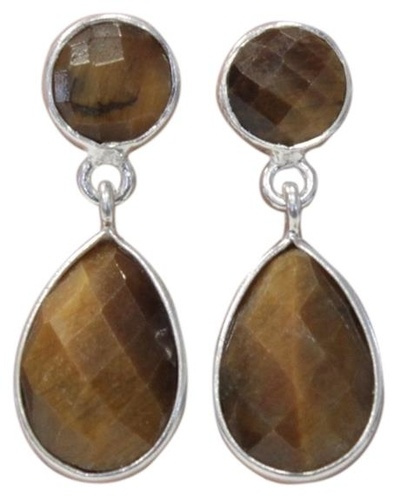 BOUCLES D'OREILLES GOUTTE OEIL DE TIGRE - ARGENT 925