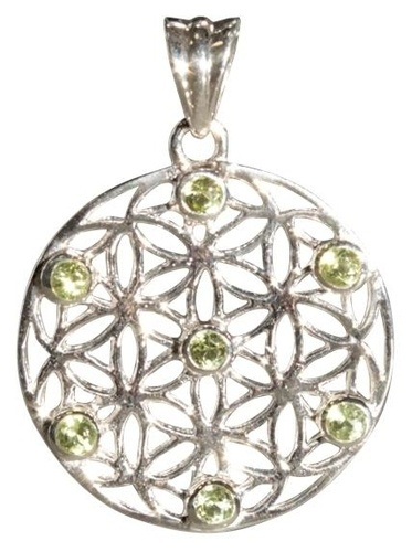PENDENTIF FLEUR DE VIE 7 PIERRES - PERIDOT