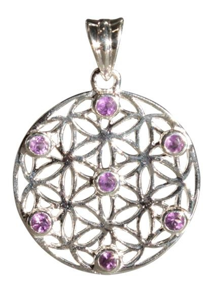 PENDENTIF FLEUR DE VIE 7 PIERRES - AMETHYSTE