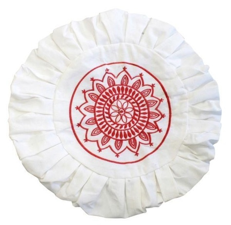 HOUSSE DE ZAFU BLANCHE BRODERIE MANDALA ROUGE