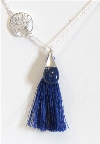 collier argent lapis lazuli arbre de vie pompon