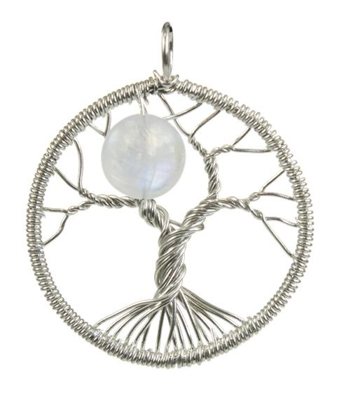 PENDENTIF PIERRE DE LUNE ARGENT 925 ARBRE DE VIE