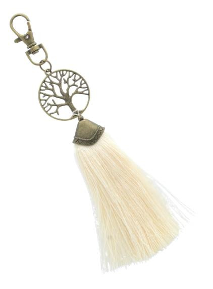 PORTE CLES - ARBRE DE VIE - POMPON BEIGE