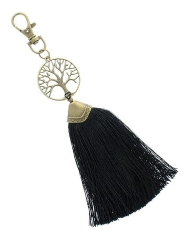 PORTE CLES - ARBRE DE VIE - POMPON NOIR