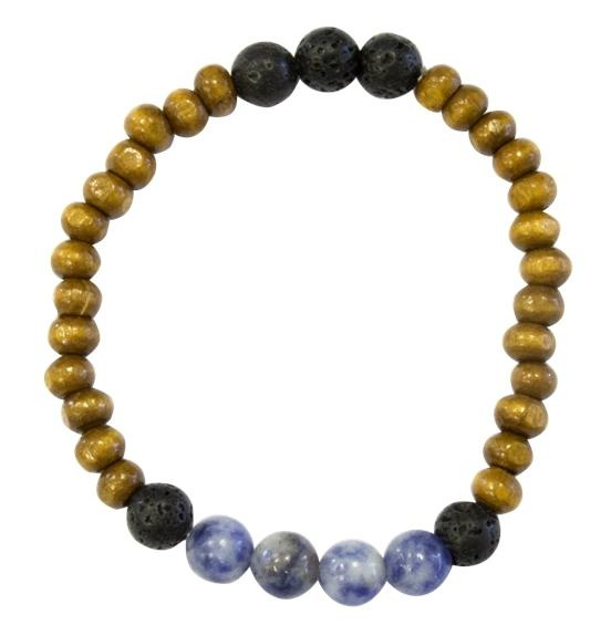 BRACELET H SODALITE, PIERRE DE LAVE ET BOIS PERLES RONDES 8 MM