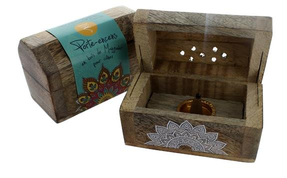 BOITE BOIS DE MANGUIER POUR ENCENS EN CONES - ORNEMENT MANDALA