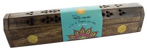 Boîte Bois Porte-encens avec réserve - Ornement Fleur de Vie