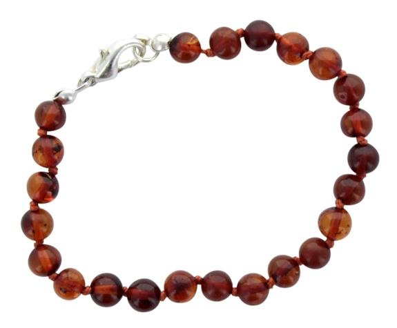 BRACELET PERLES RONDES AMBRE BRUN - FERMOIR METALLIQUE