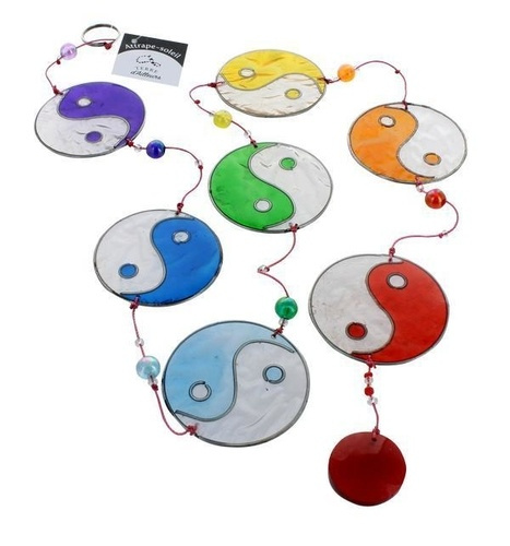 MOBILE ATTRAPE-SOLEIL - YIN YANG MULTICOLORE AVEC PERLES