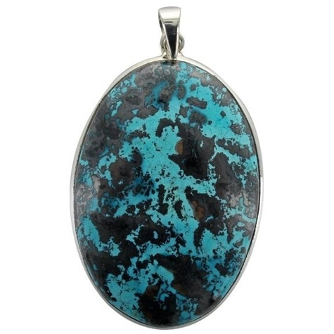 PENDENTIF AVEC CARTE CHRYSOCOLLE ARGENT - TRANCHE 2,5 A 3 CM