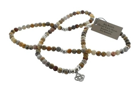 MALA EN AGATE CRAZY LACE - 108 PERLES DE 6 MM - MEDAILLE FLEUR