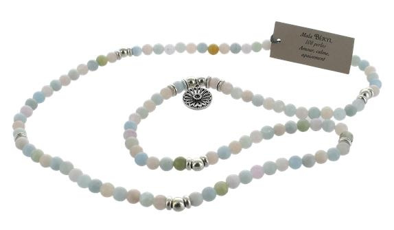 MALA EN MIX DE BERYL - 108 PERLES DE 6 MM - MEDAILLE MANDALA