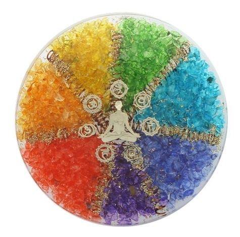 SOUS VERRE ORGONITE 7 CHAKRAS AVEC SYMBOLE MEDITATION