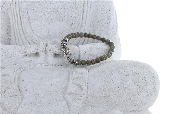 BRACELET LABRADORITE PERLES RONDES 6 MM ET PERLE BOUDDHA