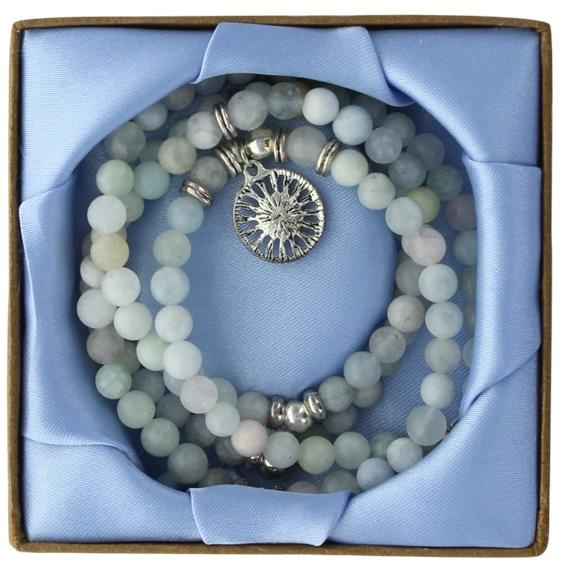 MALA EN MIX DE BERYL - 108 PERLES DE 6 MM - MEDAILLE MANDALA AVEC BOITE