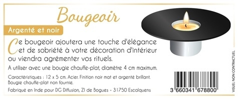 Bougeoir Métal - Argenté Brillant et Noir Mat