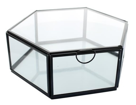 Boîte en verre et métal Hexagonale 1 compartiment Noire GM