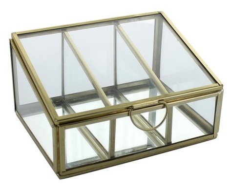 Boîte en verre et métal Trapèze 3 compartiments Dorée