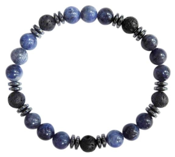BRACELET H SODALITE, PIERRE DE LAVE PERLES RONDES 8 MM