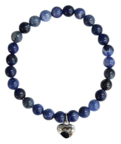 BRACELET SODALITE PERLES RONDES 6 MM BRELOQUE COEUR