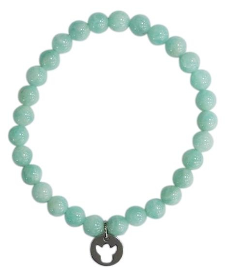 BRACELET AMAZONITE PERLES RONDES 6 MM BRELOQUE ANGE