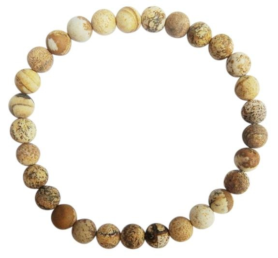 BRACELET JASPE PAYSAGE PERLES RONDES 6 MM MATES