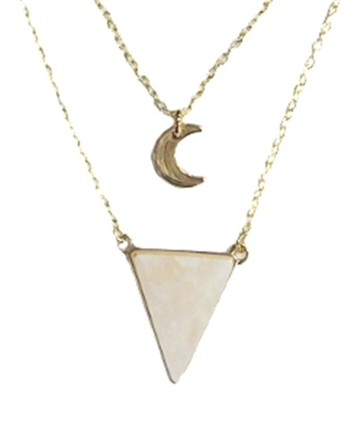 COLLIER QUARTZ ROSE TRIANGLE ET LUNE CHAINE DOREE