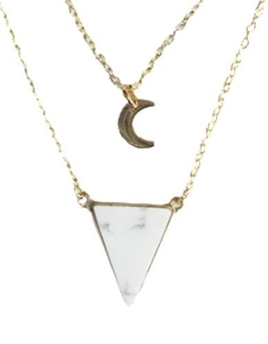 COLLIER HOWLITE BLANCHE TRIANGLE ET LUNE CHAINE DOREE