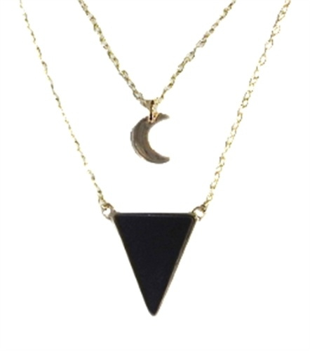 COLLIER ONYX NOIR TRIANGLE ET LUNE CHAINE DOREE