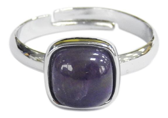 BAGUE AMETHYSTE CARREE BOMBEE METAL ARGENTE AJUSTABLE