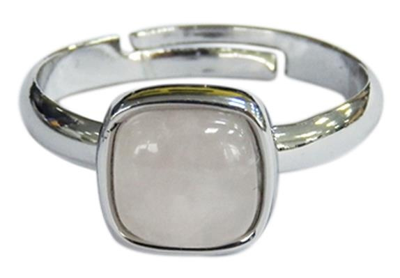 BAGUE QUARTZ ROSE CARREE BOMBEE METAL ARGENTE AJUSTABLE