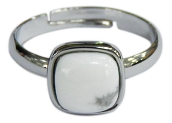 BAGUE HOWLITE BLANCHE CARREE BOMBEE METAL ARGENTE AJUSTABLE
