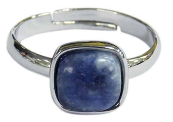 BAGUE SODALITE CARREE BOMBEE METAL ARGENTE AJUSTABLE