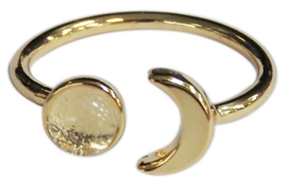 BAGUE CRISTAL DE ROCHE PERLE 6 MM ET LUNE METAL DORE AJUSTABLE